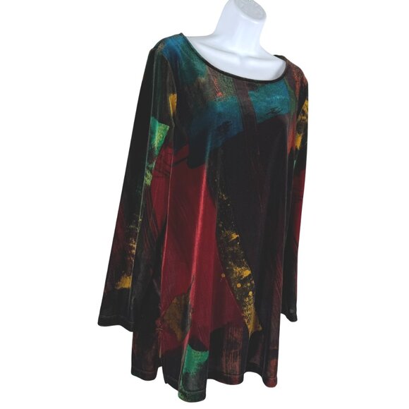 Chico's Velvet Tunic Top Size 2 Multicolored Printed Artsy Long Sleeve TP-3580 - Picture 3 of 7
